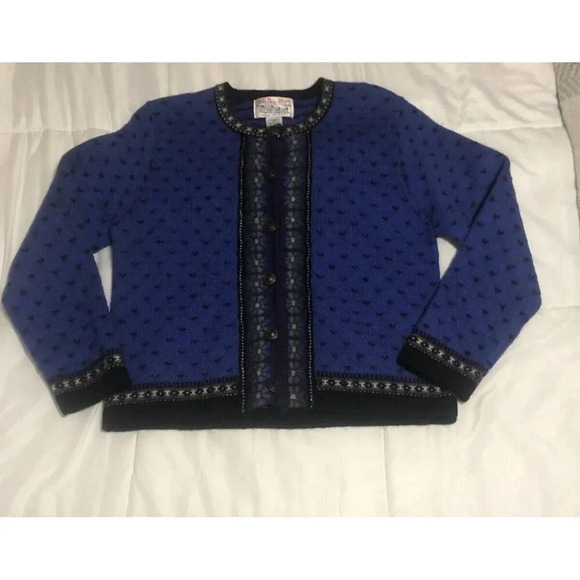 Tally Ho Women's Vintage Wool Cardigan Size PS Blue Button Up Heavyweight - Picture 1 of 5